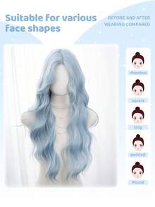 alicegarden Forehead Lace Curly Wig, Light Blue Long Curly Wig, 30 Feet Long, Mid Cut Style, Natural And Realistic Wig For Daily Use - Baby Blue - View 5