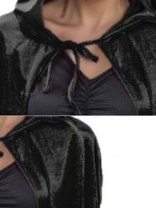 1 pieza Capa con capucha de unicolor y terciopelo, adecuada para cosplay, bruja, atuendo misterioso, Halloween, todas las estaciones