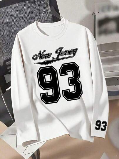 1件青少年男童休闲印花长袖T恤，春秋季，年轻学生服装，时尚，保暖舒适，适合青少年男孩穿着