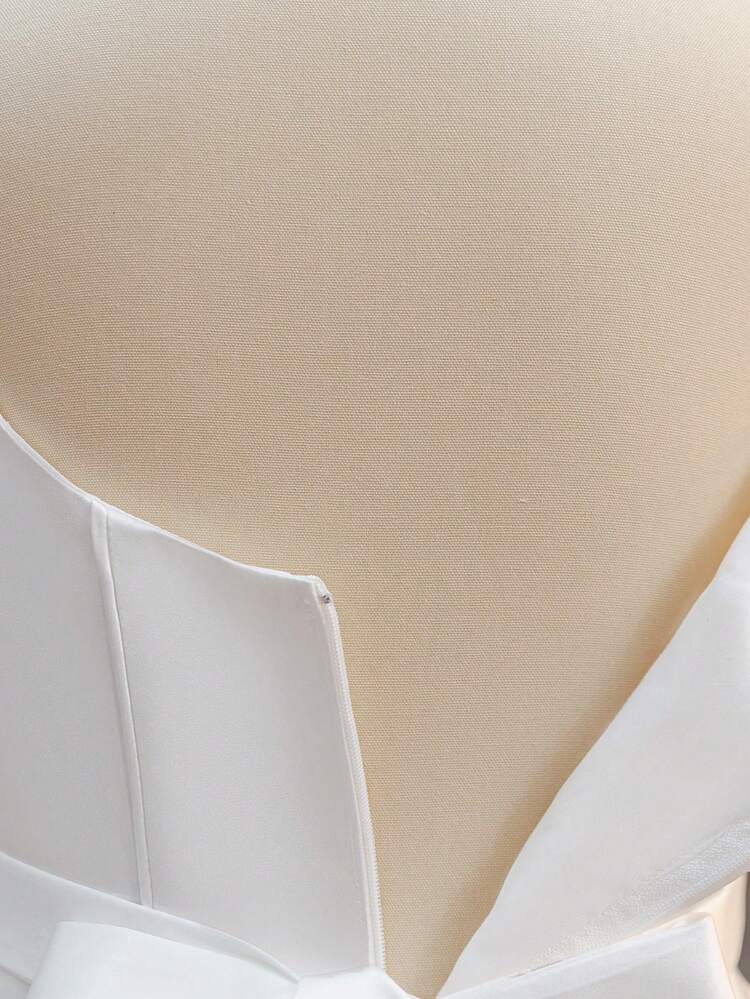 Tween Girls Solid Color Satin Dress With 3D Floral Decor, Elegant Trailing Formal Gown Suitable For Weddings, Graduations, Proms, Without Headband - White - View 10