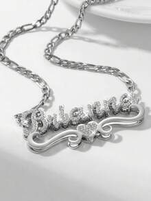 定制文字项链，嘻哈风格个性化吊坠项链，女士珠宝，尼龙吊坠项链，定制文字首饰，送给情侣、朋友和父母的完美礼物，银色时尚，秋季时尚，休闲简约，简约，中性，时尚定制，个性化，独特，送给女友、母亲、家人的理想礼物，母亲节礼物 - 雙層滿鑽項鍊風格1 - 查看 6