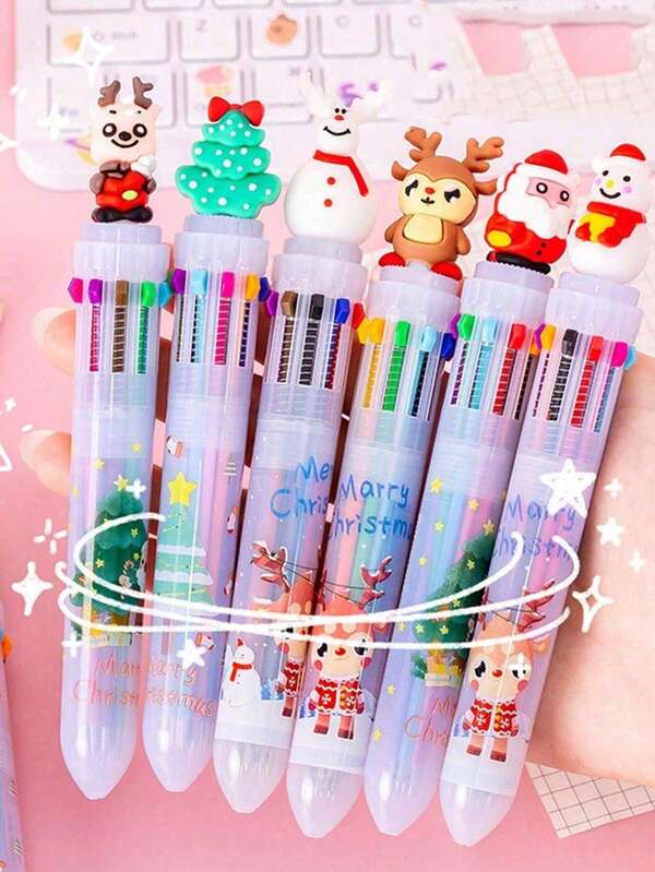 1 set 1 pezzo Penna a sfera natalizia creativa 3D casuale e carina, regalo per scuola primaria, articolo da cancelleria regalo di Natale