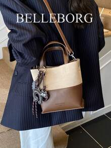 1pc Fashionable Minimalist Mother-Child Handbag With Pendant For Women - Coffee - View 6