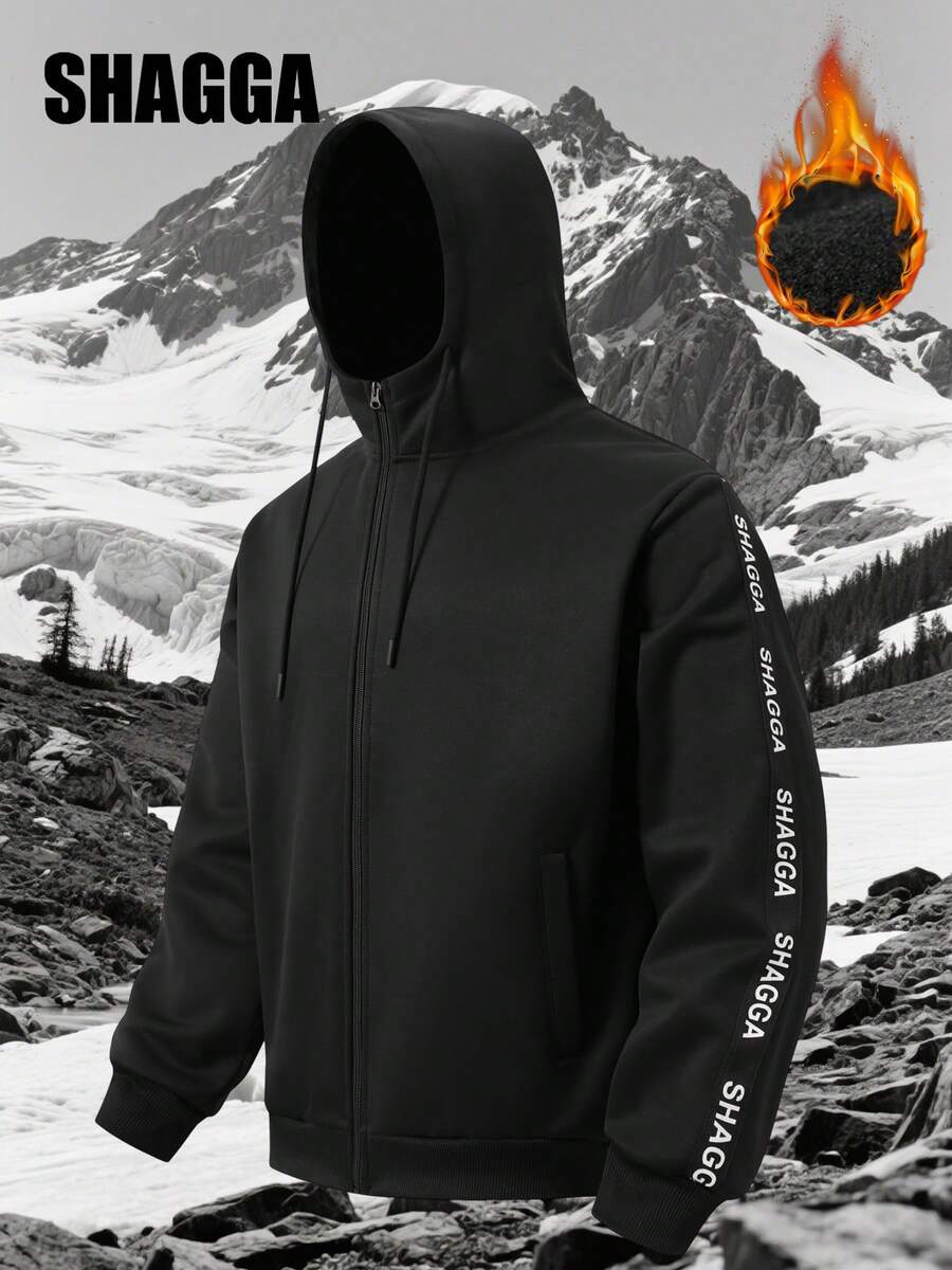 SHAGGA Men's Outdoor Fleece Hoodie Sweatshirt - Black - View 1