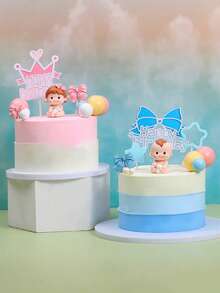 One Baby Bottle Doll Decorative Ornament, Blue And Pink Hat, Suitable For Gender Reveal Parties, Birthday Parties, Baby Shower Decorations. - Multicolor - View 10