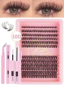 168/240pcs D-Curl Natural Faux Mink Eyelash Extension Kit, 9-12mm Single Lashes, Includes Lash Glue And Tweezer, DIY At Home, Suitable For Beginners, Travel, Daily Wear, Wedding, Date, Party, Holiday, Also Great As Christmas/Halloween/Gift Eyelash Set