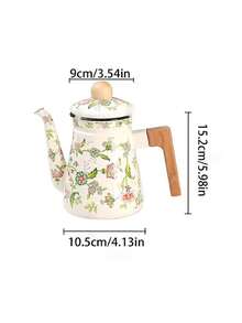 1pc Vintage Enamel Coated Wooden Handle Coffee Pot, Handmade Gooseneck Kettle, Household Tea Pot, Cold Water Pot, Oil Pot, Teapot, Milk Tea Pot, Handmade Coffee Pot, Enamel Coated Water Pot, Heat-Resistant Japanese Style Enamel Tea Pot, Enamel Coffee Pot, Thickened Enamel Oil Pot, Retro Restaurant Tea/Water Pot - Enamel Kettle With Wooden Handle - View 2