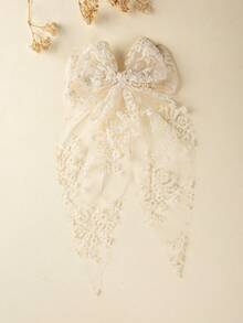1pc Lace Embroidered Bow Headband, Chiffon Ribbon Hair Clip, Versatile Hair Accessory Suitable For Photoshoot, Travel, Wedding - Multicolor - View 5