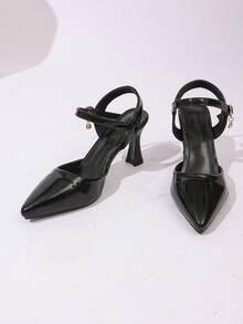 一双新款尖头凉鞋和时尚舞鞋，适合青少年在舞会和派对上穿着 - 黑色 - 查看 9