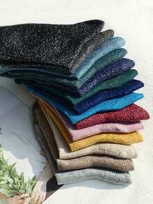 5 pares de calcetines de mujer para otoño/invierno, tonos de color oscuro, calcetines de media caña con hilo plateado sexy, estilo europeo y americano