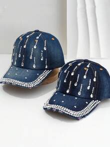 Gorra de béisbol deportiva de moda para el comercio transfronterizo, sombrero de sol vintage con adorno de cristal de forma de gota de agua 3D para fiesta y vacaciones