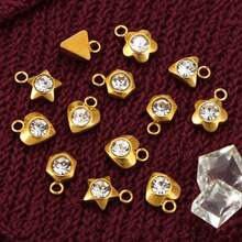10 chiếc 304 thép không gỉ mạ vàng 18K hình lục giác trái tim năm cánh hoa tam giác đính đá Rhinestone tự làm mặt dây chuyền trang sức phụ kiện vòng cổ mặt dây chuyền trang sức bằng thép không gỉ dành cho nữ thành phần trang sức tự làm mặt dây chuyền đính đá Rhinestone - Nhiều màu - Xem 1