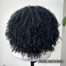 DZfirst Tóc giả sợi tổng hợp kiểu dáng mới, xoăn bồng bềnh, rẽ ngôi chữ V, dài 16 inch, mềm mại, xoăn nhẹ, che phủ toàn bộ đầu, rẽ ngôi chữ V, không cần để lộ tóc thật, kiểu tóc giả nửa đầu cài kẹp. - màu đen - Xem 5