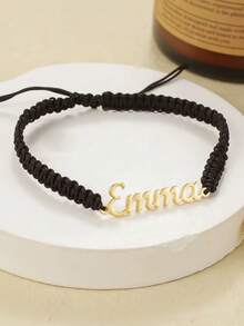 Personalized Couple Name Bracelet, Unique Jewelry, Adjustable Stainless Steel Name Plate Bracelet, Friendship Gift, Handmade Woven Couple Bracelet, Minimalist Design, Durable Woven Strap, Perfect For Valentine's Day, Romantic Gift - Multicolor - View 7