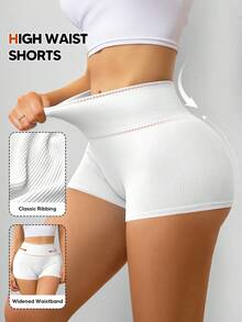 Women Yoga Shorts Sexy High Waist Booty Stretch Workout Exercise Hot Shorts - White - View 2