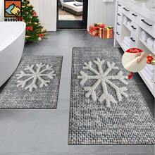1pc/2pcs Winter Snowflake Pattern Bath Mat, Imitation Cashmere Material, Plush Decoration, Suitable For Bathroom, Doorway, Kitchen And Holiday Decoration, Machine Washable, Gift Choice - Multicolor - View 2