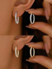 1 Đôi bông tai kim cương bạc S925 Sterling sang trọng và tinh tế, quà tặng trang sức cao cấp cho ngày lễ, quà tặng sinh nhật, thích hợp cho phụ nữ đeo hàng ngày - Hoa tai kim cương - Xem 6