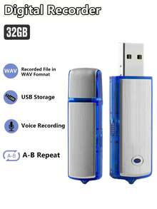 数码录音笔，32GB 录音笔，防噪音 USB 录音设备，可充电录音笔，适用于讲座、采访、会议和课程