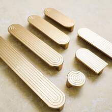 2pcs Elegant Golden Brass Cabinet Handles - Sleek Modern Drawer Pulls With Striped Design, Durable Metal Knobs For Kitchen, Bathroom, Wardrobe & Dresser Doors, Furniture Hardware, Knobs For Cabinets And Drawers