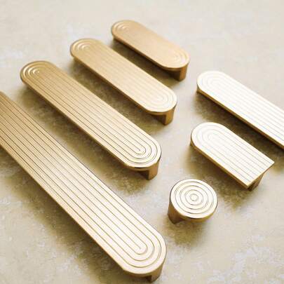 2pcs Elegant Golden Brass Cabinet Handles - Sleek Modern Drawer Pulls With Striped Design, Durable Metal Knobs For Kitchen, Bathroom, Wardrobe & Dresser Doors, Furniture Hardware, Knobs For Cabinets And Drawers