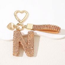 1pc Soft Ceramic Champagne Color Rhinestone Keychain, Cute Personalized Bag/Car Keyring, Heart Decor Gift For Mom, Friends Christmas Bag Charms Car Accessories Teacher Sister Gift Ideas