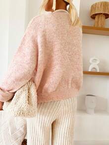 New Women's Casual Everyday Commute Solid Pink Long Sleeve Round Neck Cardigan With Shell Buttons, Knit Sweater