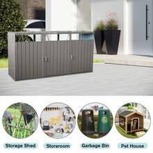 Garbage Bin Shed Stores 3 Trash Cans Metal Outdoor Bin Shed For Garbage Storage,Stainless Galvanized Steel, Bin Shed For Garden Yard Lawn,Grey