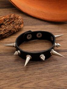 1 件朋克风格单排铆钉皮革手链，女士手镯，适合日常佩戴、音乐节、珠宝 - 彩色 - 查看 9