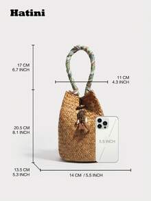 1 Peça Bolsa Tecida com Borlas de Estilo Boêmio, Casual Sacola de Praia para Férias, Bolsa de Mão para Piquenique ao Ar Livre, Adequada para Escritório, Transporte, Encontro, Compras, Lazer, Férias, Praia, Festival de Música, Festa, Casamento, Escola (A Cor Natural da Palha Pode Ter Pequenas Variações), Roupa Boêmia para Mulheres, Bolsa de Praia, Verão, Verde - Verde - Visão 3