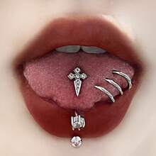 Titanium Steel Cross Tongue Piercing, Sexy Tongue Ring, Halloween Tongue Jewelry, Piercing Accessory - Pointed Cross Tongue Nail - View 1