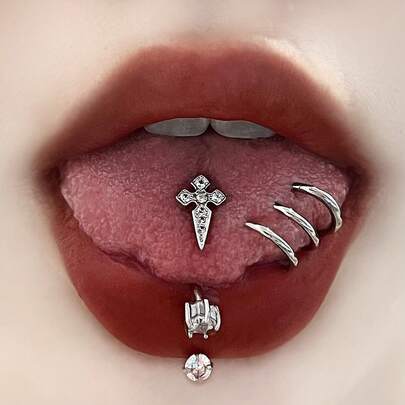 Titanium Steel Cross Tongue Piercing, Sexy Tongue Ring, Halloween Tongue Jewelry, Piercing Accessory