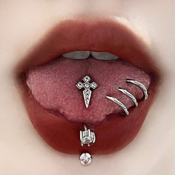Titanium Steel Cross Tongue Piercing, Sexy Tongue Ring, Halloween Tongue Jewelry, Piercing Accessory