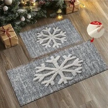 1pc/2pcs Winter Snowflake Pattern Bath Mat, Imitation Cashmere Material, Plush Decoration, Suitable For Bathroom, Doorway, Kitchen And Holiday Decoration, Machine Washable, Gift Choice - Multicolor - View 4