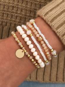 Set de 10 piezas de pulseras minimalistas y creativas con cuentas, set de pulseras de accesorios versátiles de moda casual