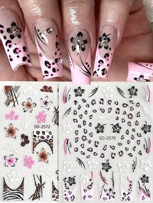 2 Stücke 3D Leopard Muster Hibiskus Blumen Nagelaufkleber, charmantes Leopard Muster Hibiskus Lilie Nagelkunst Design, selbstklebende Nagelaufkleber, Y2K süßes Design, elegante Nageldekoration, DIY Nagelstudio Zubehör, Nagelbedarf - Verschiedenfarbig - Übersicht 12