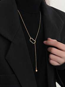1 pieza Cadena minimalista de sudadera con bola, collar con diseño geométrico hueco para mujeres