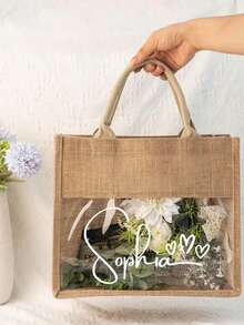 定制黄麻袋，专为女孩设计，可印制姓名首字母并添加其他定制元素。也适合作为母亲节礼物、大容量购物袋、伴娘礼物、教师节礼物、结婚礼物、儿童生日礼物和圣诞礼物。 - 彩色 - 查看 5