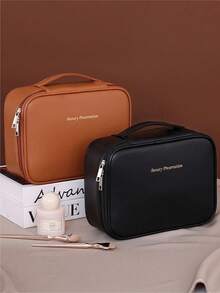 Pink Waterproof PU Leather Multifunctional Makeup Bag Double-Layer Large Capacity Portable Travel Cosmetic Bag Toiletries Storage Bag With Handle For Woman Dividers PU Makeup Bag Brush Storage Bag Men Business Wash Bag Travel Essentials Holiday Vacation Makeup Organizer Travel Bag For Women