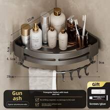 1pc Punch-Free Triangle Rack, Corner Shelf With Hooks, Dormitory Storage Rack,Shower Caddy, Storage Shelf For Bathroom & Kitchen,Balcony Storage Rack,Autumn New Arrivals,Christmas Gift - Triangle - View 8