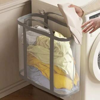 Multi-Functional Folding Mesh Laundry Basket With Handle - Portable Storage Bag, Space-Saving Clothes Organizer, Suitable For Home, Travel And Laundry Room, Rectangular Design With Large Capacity