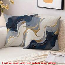 2 件抽象波浪枕套 - 蓝色、灰色、金沙图案，涤纶面料，拉链开合，可机洗，适用于沙发、床、办公室、汽车和家居装饰、派对装饰、现代装饰拉链枕套（无枕芯）