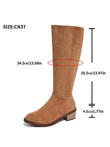 西式侧拉链新款叠跟梅拉德圆头扣带中筒靴女靴 - 卡其色 - 查看 7