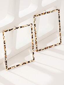 1 Pair Fashionable Minimalist Elegant Leopard Print Golden Metal Square Stud Earrings, Versatile For Women Party Wear - Leopard - View 2