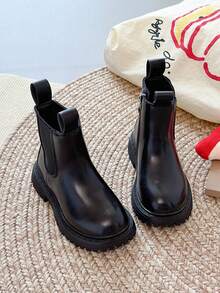 1 Pair Fashionable Solid Color Leather Boots, Unisex, With Side Zipper Design For Easy Wear, Microfiber Leather Upper For Easy Cleaning, Suitable For Outdoor Activities In Autumn/Winter