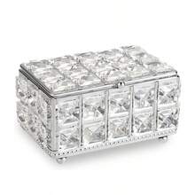 1pc Elegant Crystal Mirrored Vanity Organizer Box, Luxurious Glass Display Case For Jewelry, Rings, Necklaces, Bracelets, Earrings, And Lipsticks. A Chic & Premium Gift For Her, Perfect For Holiday Gifting, Valentine's Day, Birthdays, Or Anniversaries. Stylish Desktop Storage Solution For Dressing Tables & Bathroom Counters.
