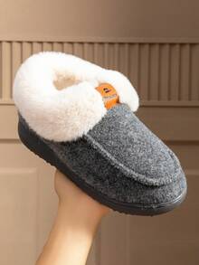 CYFMYD Wedge Slippers For Women Furry Memory Foam Non-Slip Warm Winter House Shoes Male Comfortable British Style Fashion Female Indoor Slipper Bedroom Grey