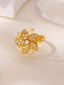 1 Pc Spinner Heart Four Leaf Clover Rings For Women Anti Stress Anxiety Fidget Ring Stainless Steel Jewelry Gift Valentines,Mom,Mother,Mother's Day,Gift