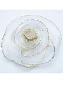 10码4厘米/圣诞装饰丝带，圣诞礼品包装丝带，金色鱼尾纱丝带，雪纱，波浪纱头饰，蝴蝶结装饰，适用于花束，花环，婚礼，生日派对，圣诞节和万圣节礼品包装，头饰，服装装饰