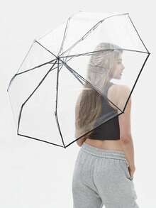 1pc 8-Rib Thickened Pvc Transparent Folding Umbrella, Outdoor Photoshoot Travel Three-Fold Umbrella For School,Office,Household,Travel,Spring Summer Picks,Brides Maid Gifts,Room,Bedroom Deccor,Bedroom Deccor,Beach,Travel,For Men,For Women,Vacation - Multicolor - View 2