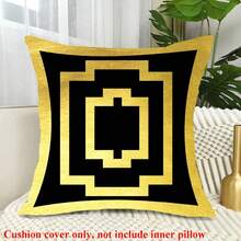1pc Gold Line Design Geometric Cushion Cover For Home & Office Decoration, Soft Peach Skin Velvet Seat Pad Cover (Pillow Core Not Included) - Gold - View 10